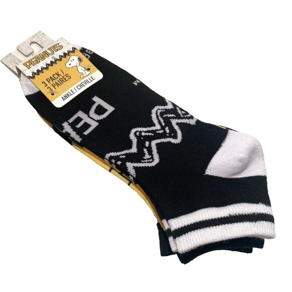 Peanuts Snoopy Socks White Yellow Black Mens Ankle Socks 3 Pck Novelty Funny New - Picture 5 of 10